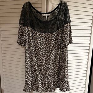 French Connection Black and Cream Lace Blouse